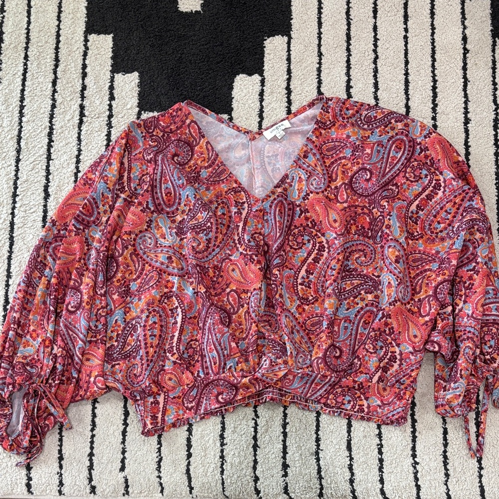 Women's V-Neck Paisley Blouse in Multi-Color
